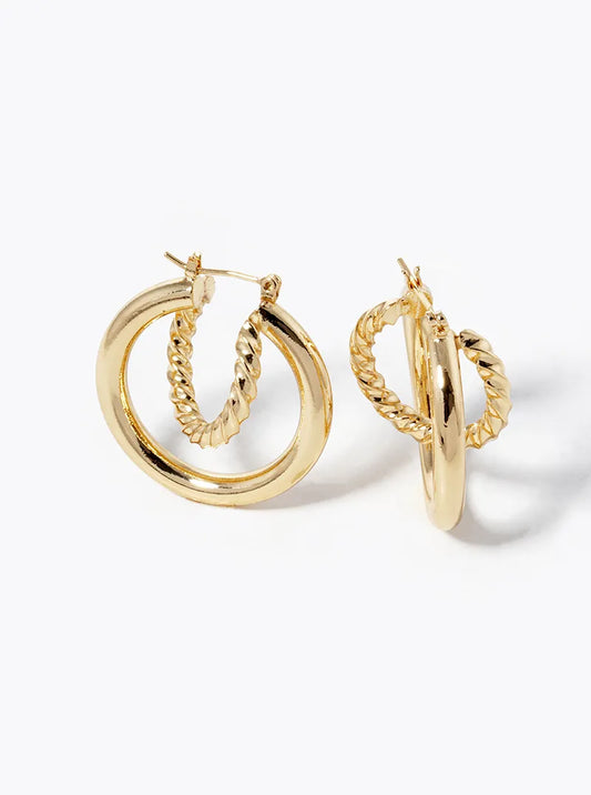 14K Gold Dipped 30mm Double Hoop Latch Back Earrings