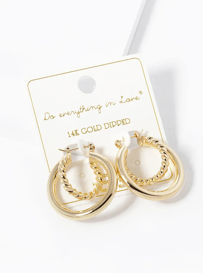 14K Gold Dipped 30mm Double Hoop Latch Back Earrings