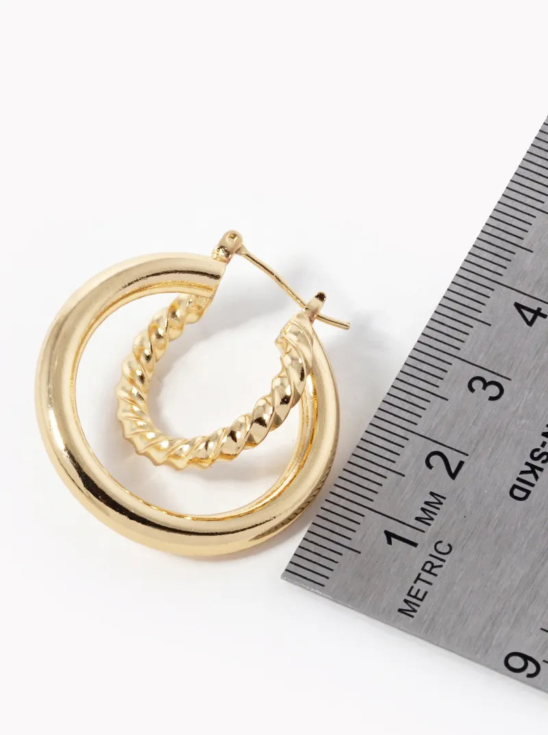 14K Gold Dipped 30mm Double Hoop Latch Back Earrings