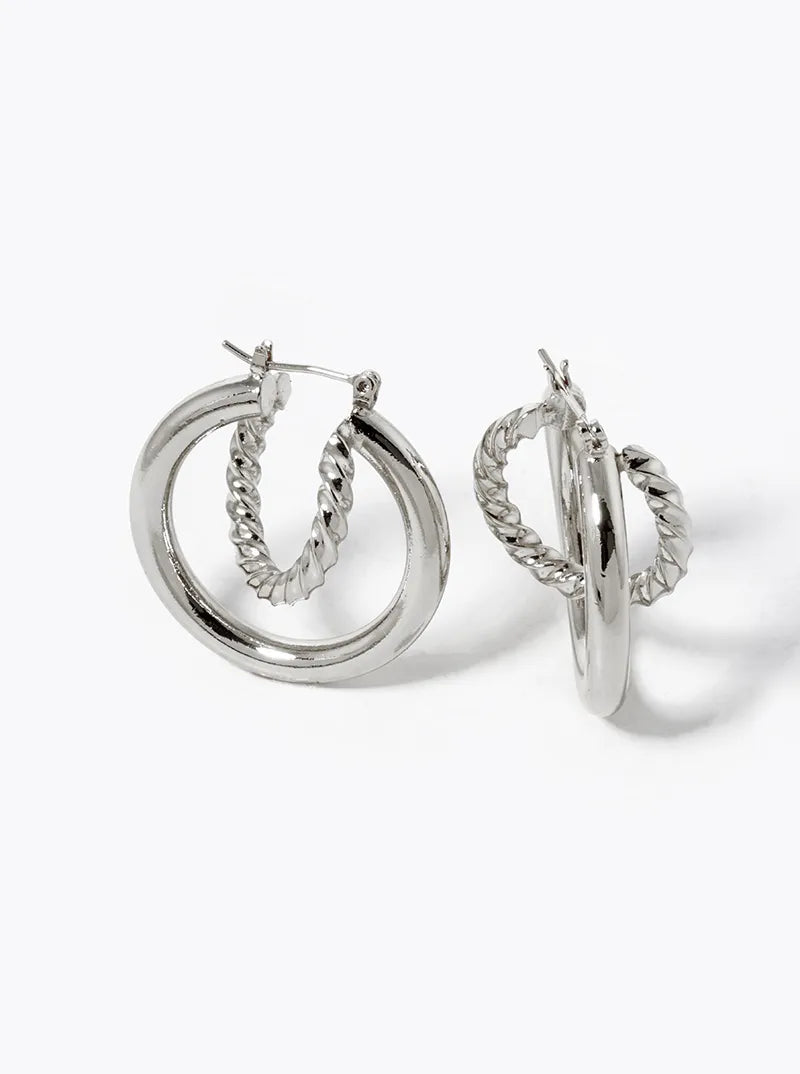14K Gold Dipped 30mm Double Hoop Latch Back Earrings