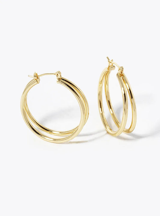 14K Gold Dipped 30mm Lightweight Double Hoop Latch Back Earrings