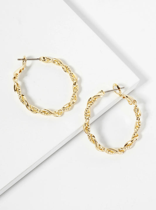 14K-Gold-Dipped 30mm Textured Twist Latch-Back Hoop Earrings