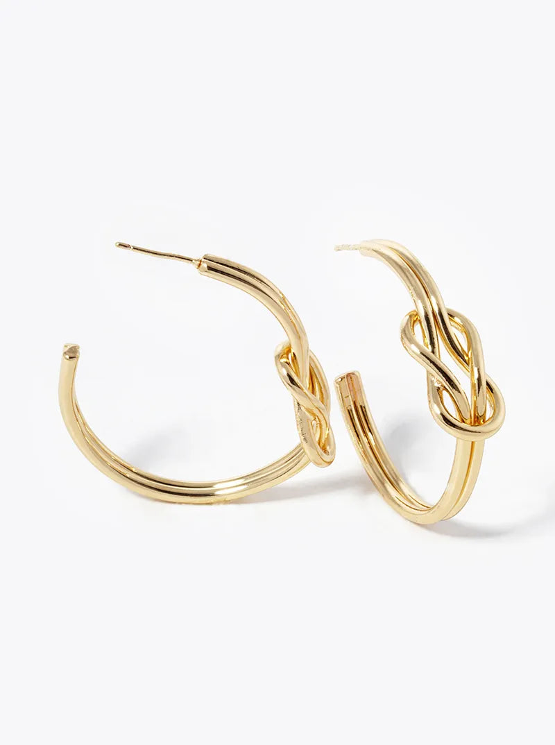 14K Gold Dipped 35mm Knot Open Hoop Earrings