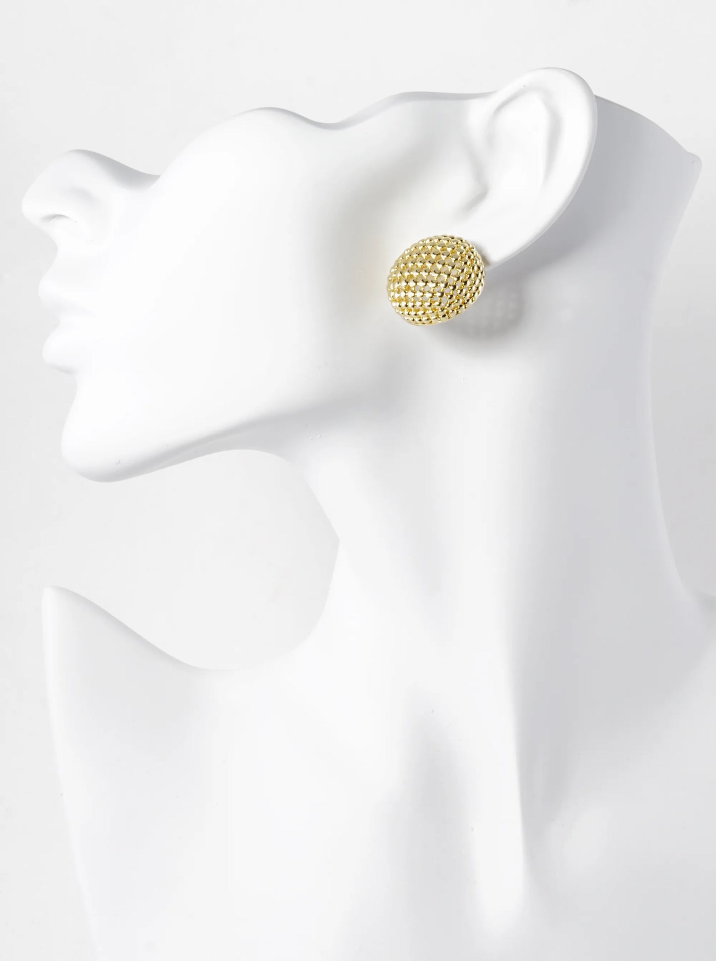 14K Gold Dipped 3D Ball Textured Mesh Button Stud Earrings