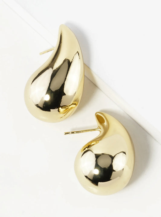 14K Gold Dipped 3D Hollow Puffy Teardrop Stud Earrings