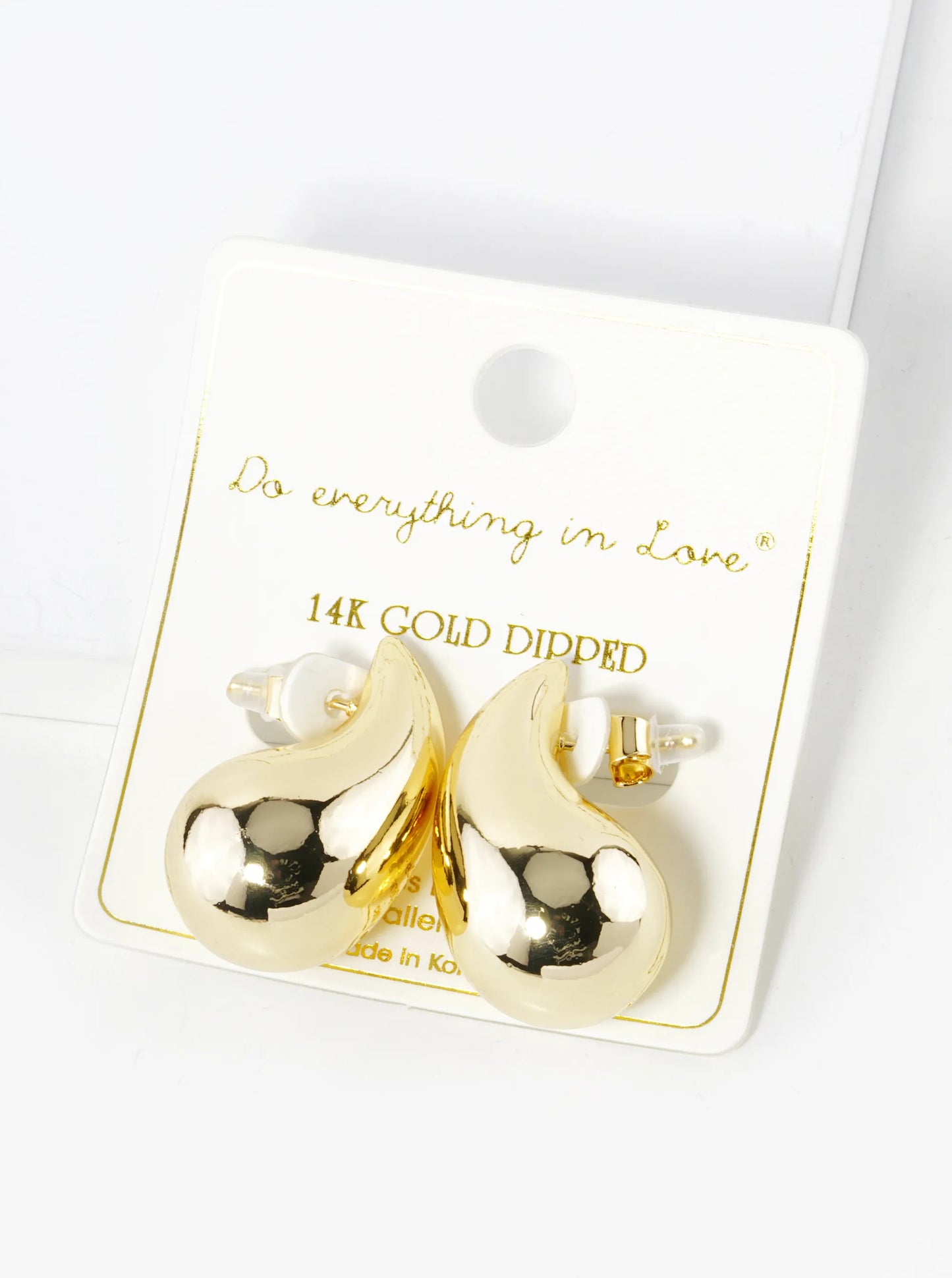 14K Gold Dipped 3D Hollow Puffy Teardrop Stud Earrings