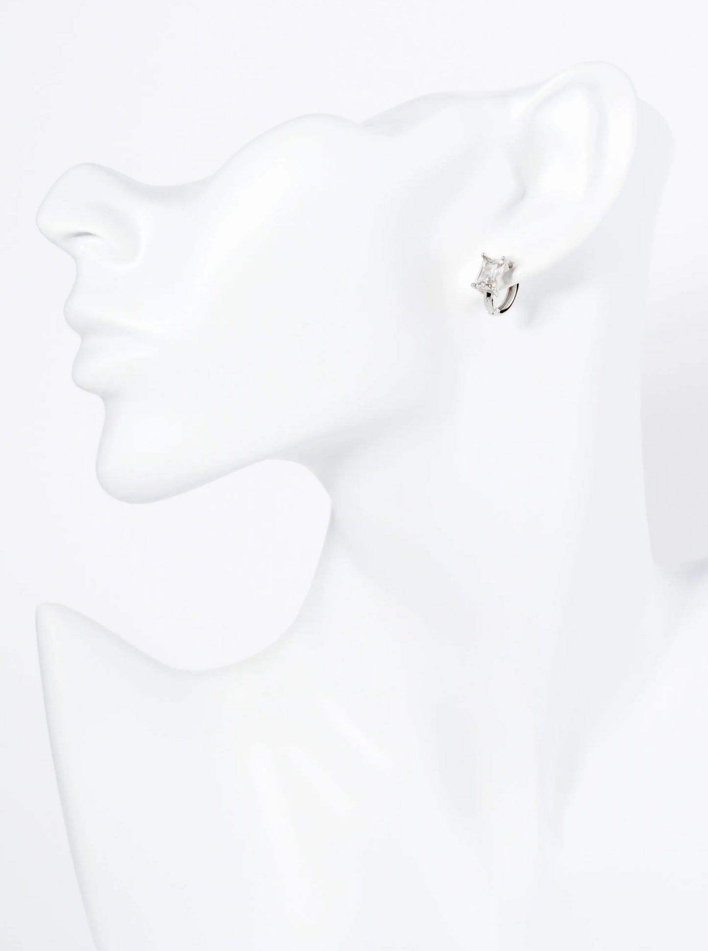 14K Gold Dipped 4-Prong Rectangle Cubic Zirconia Stone 11mm Huggie Earrings