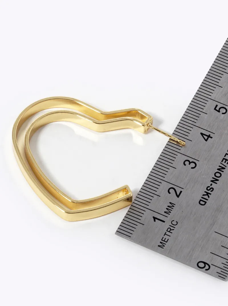 14K Gold Dipped 40mm Heart Shape Open Hoop Earrings