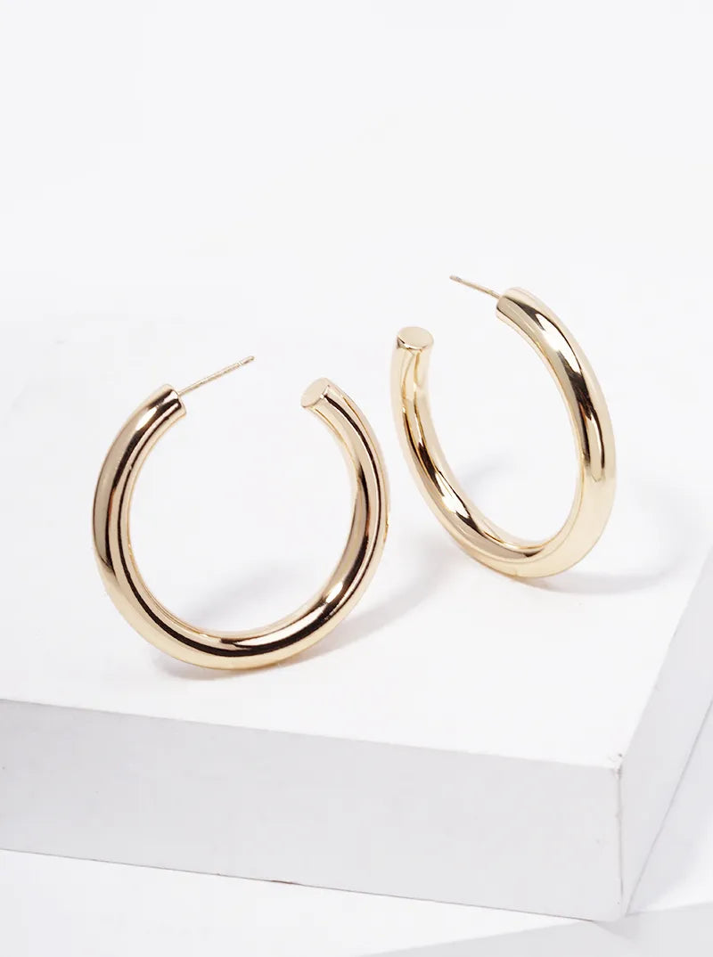 14K Gold Dipped 40mm Hollow Brass Bold Open Hoop Earrings