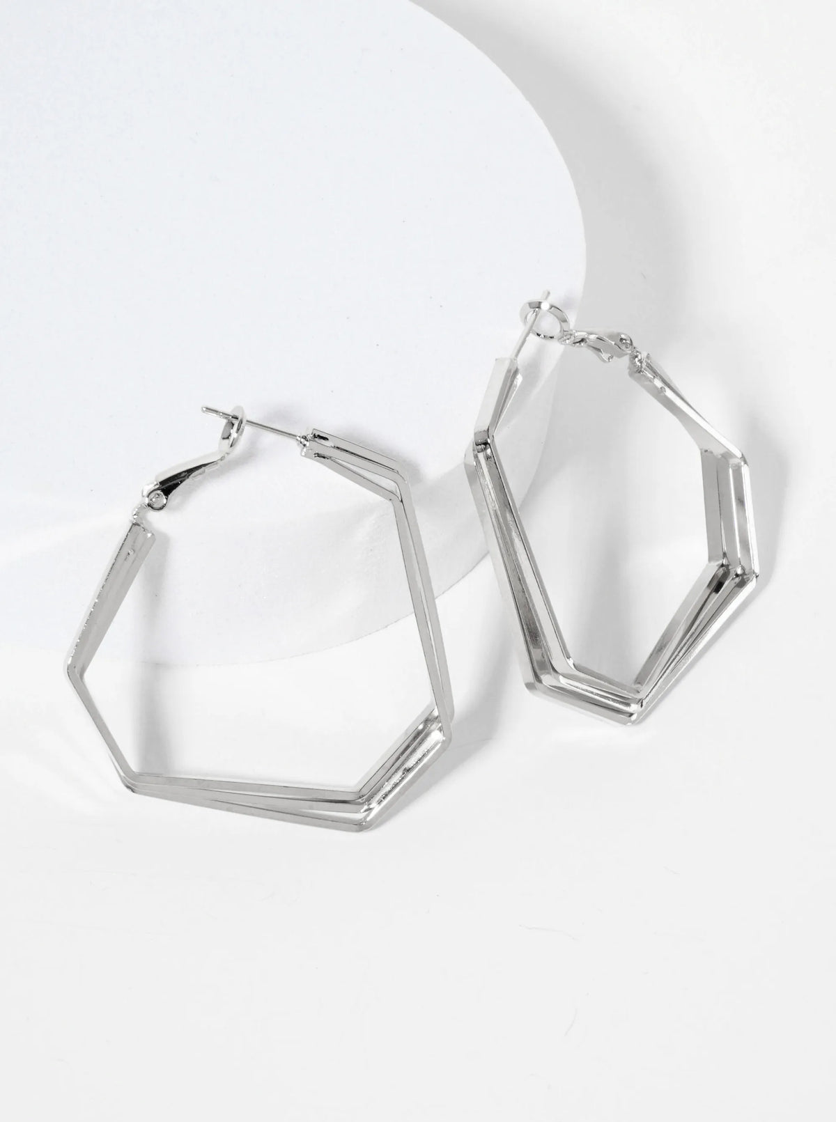 14K-Gold-Dipped 40mm Polished Brass 3-Layer Geometric Latch-Back Hoop Earrings
