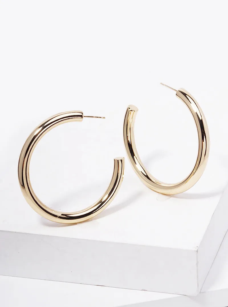 14K Gold Dipped 50mm Hollow Brass Bold Open Hoop Earrings