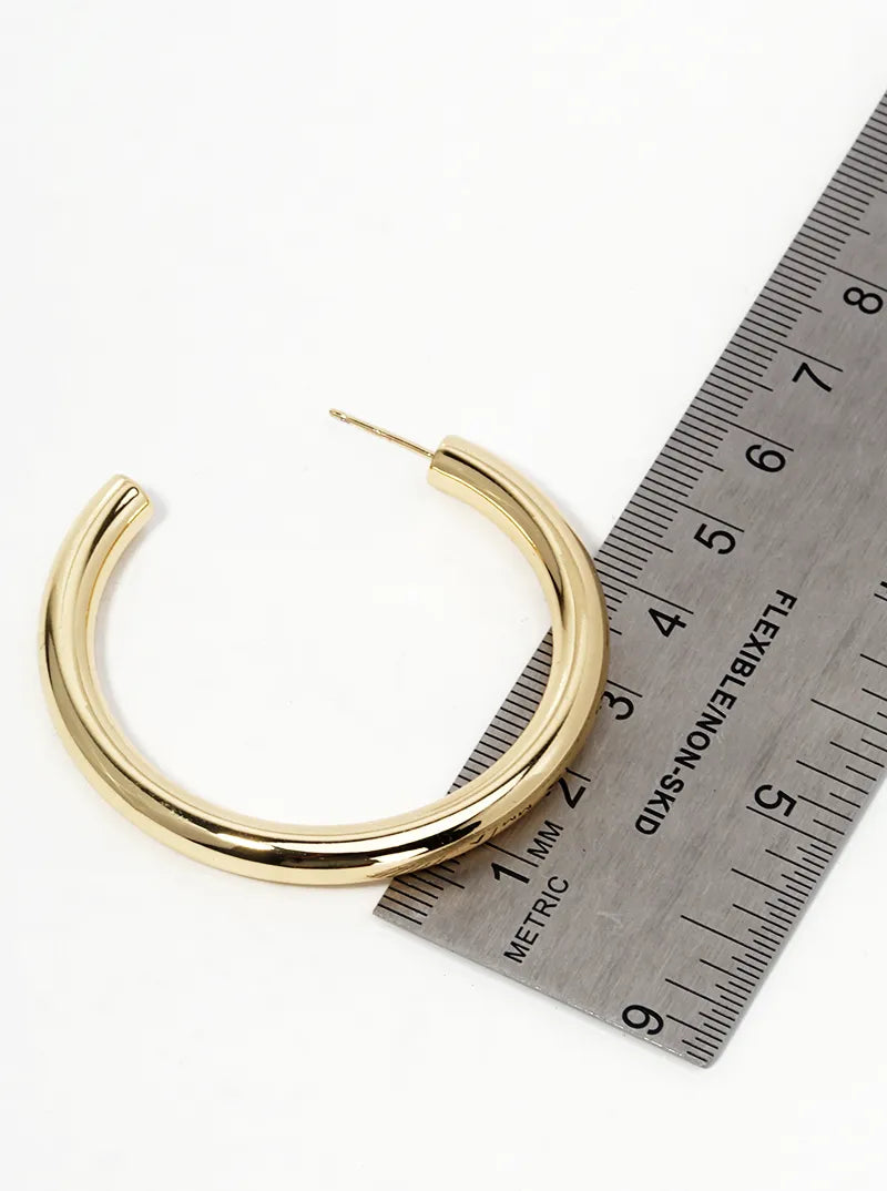 14K Gold Dipped 50mm Hollow Brass Bold Open Hoop Earrings