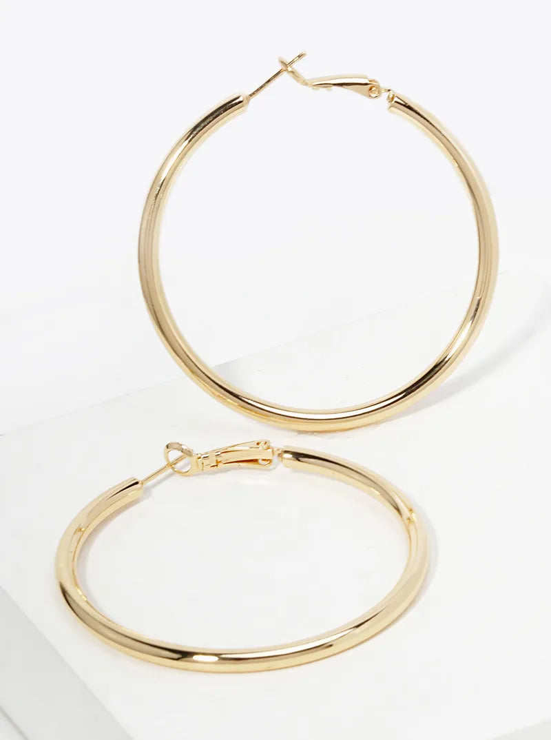 14K Gold Dipped 50mm Omega-Back Hoop Earrings