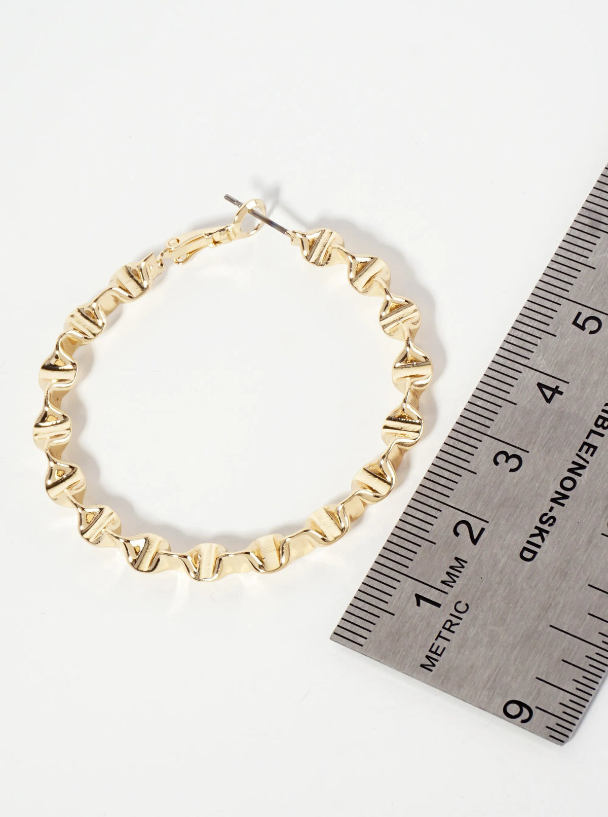 14K-Gold-Dipped 50mm Ruched Brass Latch-Back Hoop Earrings