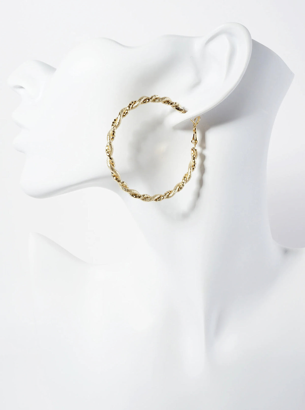 14K-Gold-Dipped 50mm Shimmer-texture Twist Latch-Back Hoop Earrings