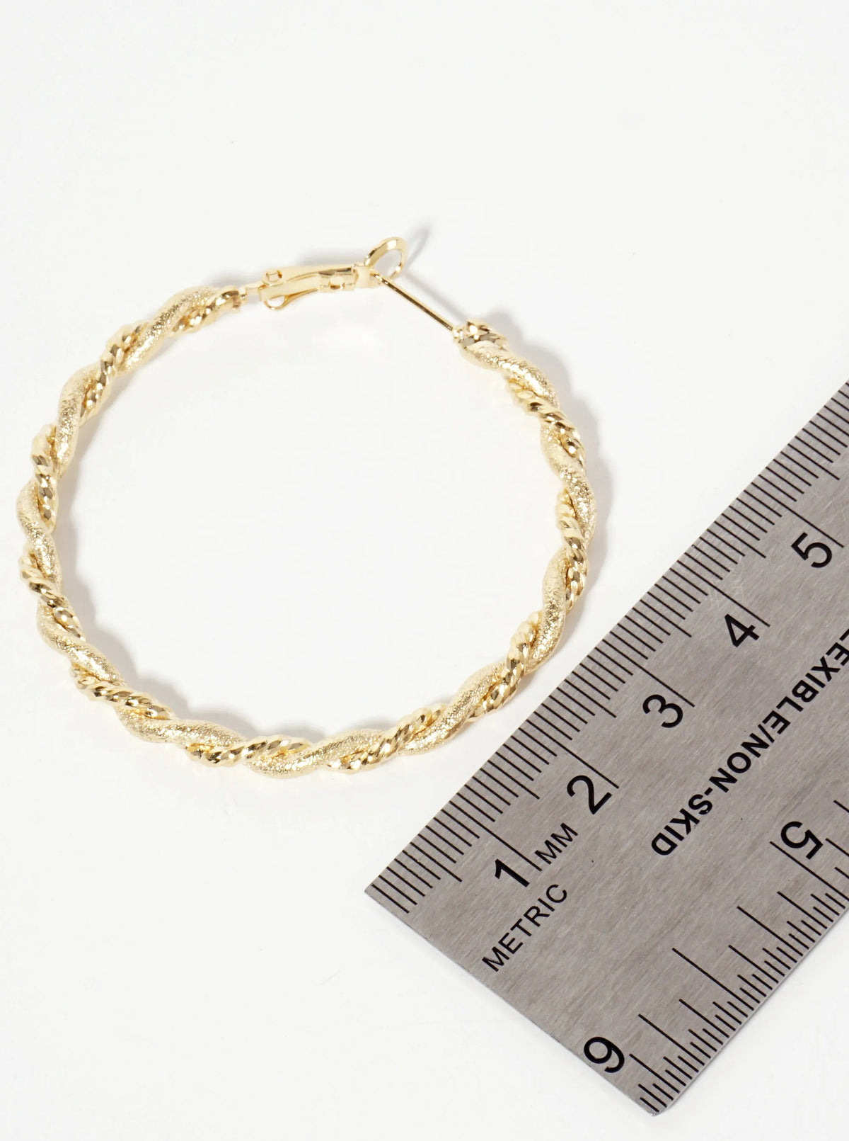 14K-Gold-Dipped 50mm Shimmer-texture Twist Latch-Back Hoop Earrings