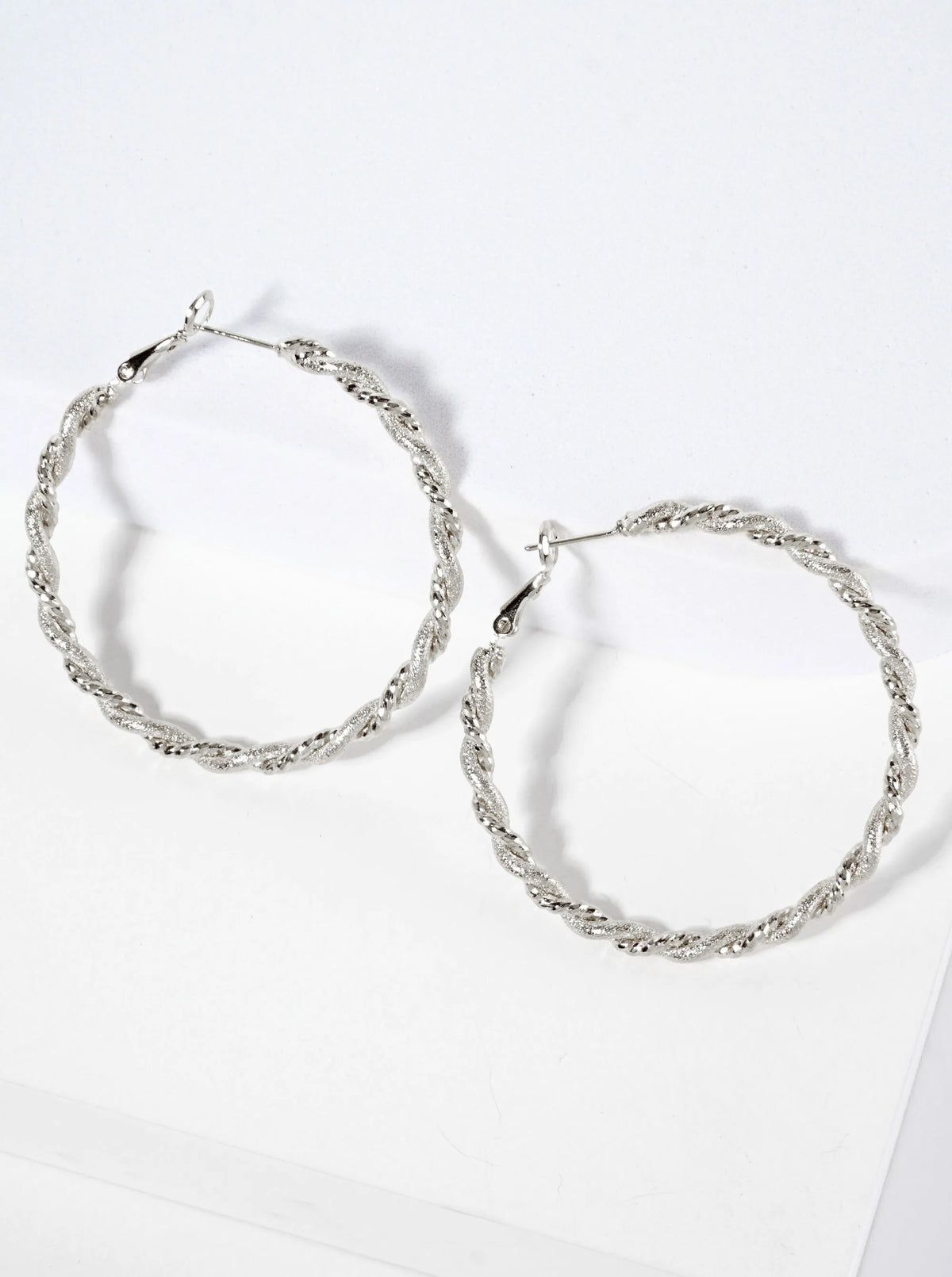 14K-Gold-Dipped 50mm Shimmer-texture Twist Latch-Back Hoop Earrings