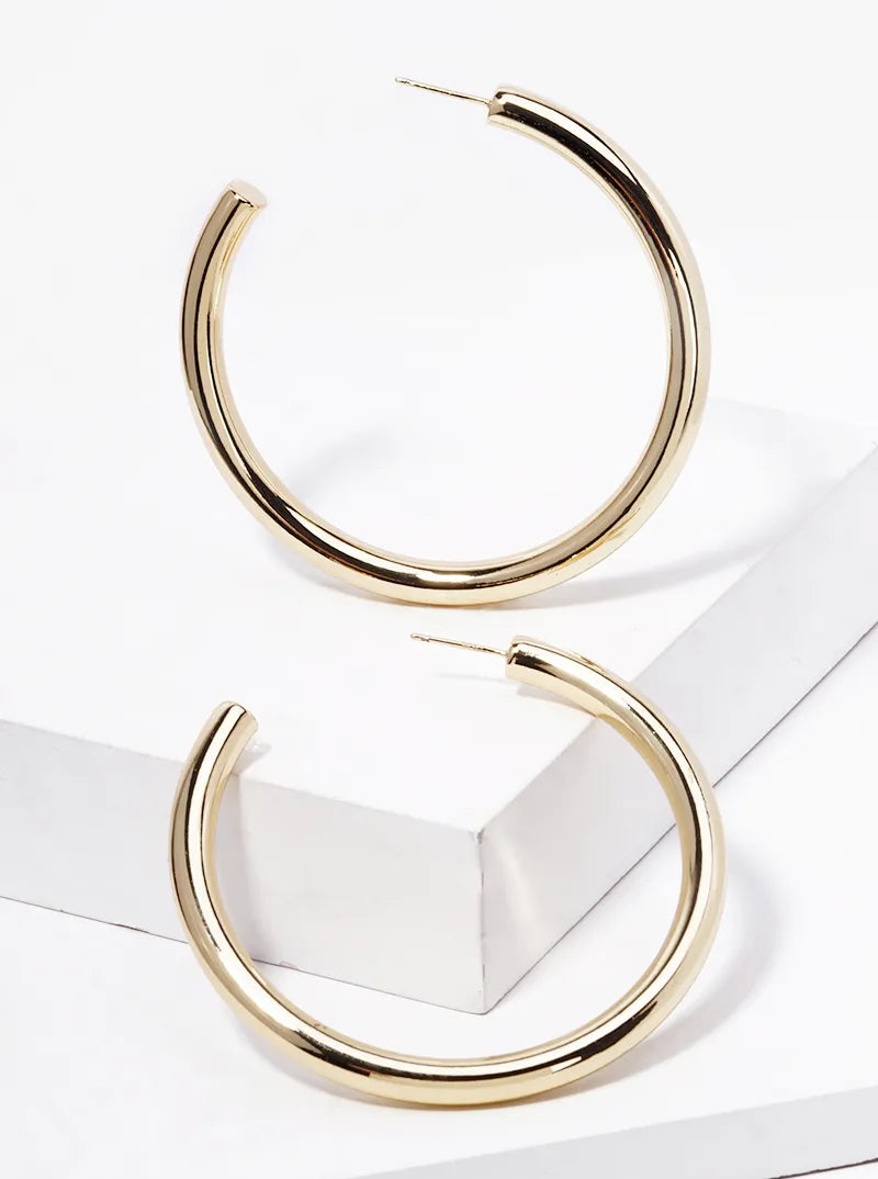 14K Gold Dipped 55mm Hollow Brass Bold Open Hoop Earrings