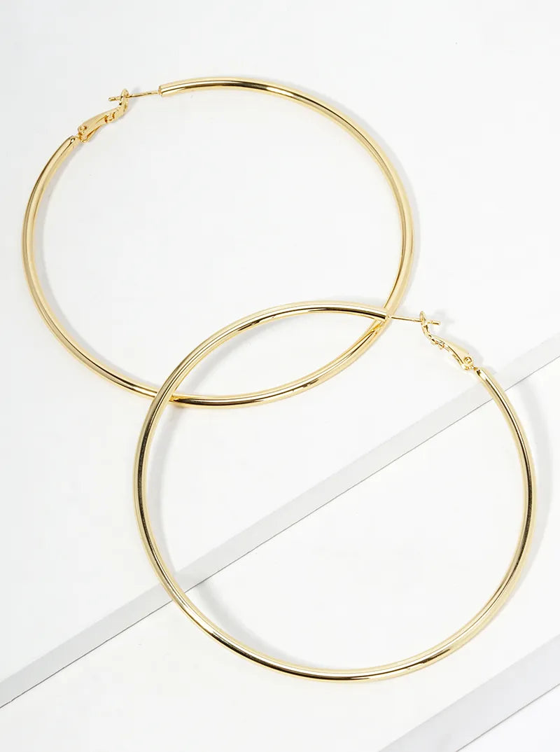 14K Gold Dipped 80mm Omega-Back Hoop Earrings