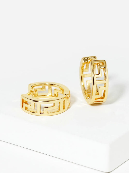 14K Gold Dipped 9mm Cutout Brass Huggie Hoop Earrings