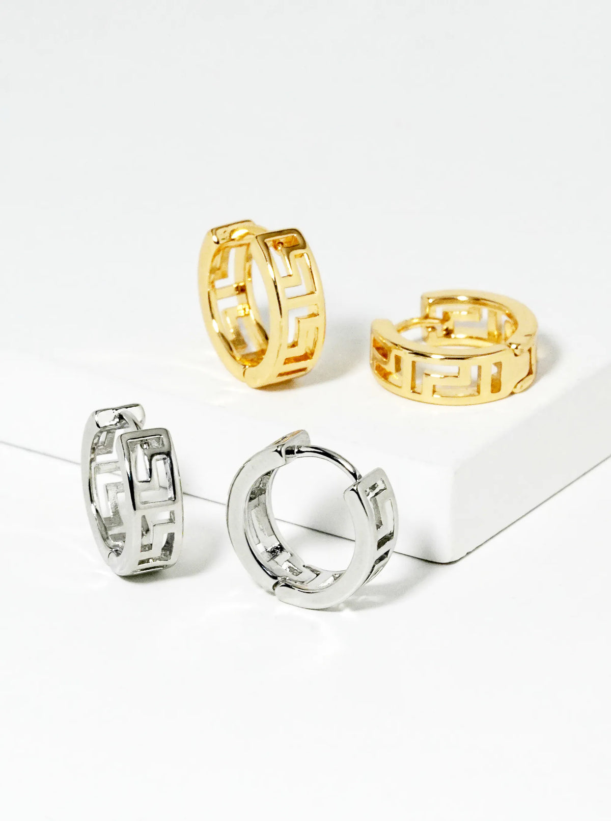 14K Gold Dipped 9mm Cutout Brass Huggie Hoop Earrings