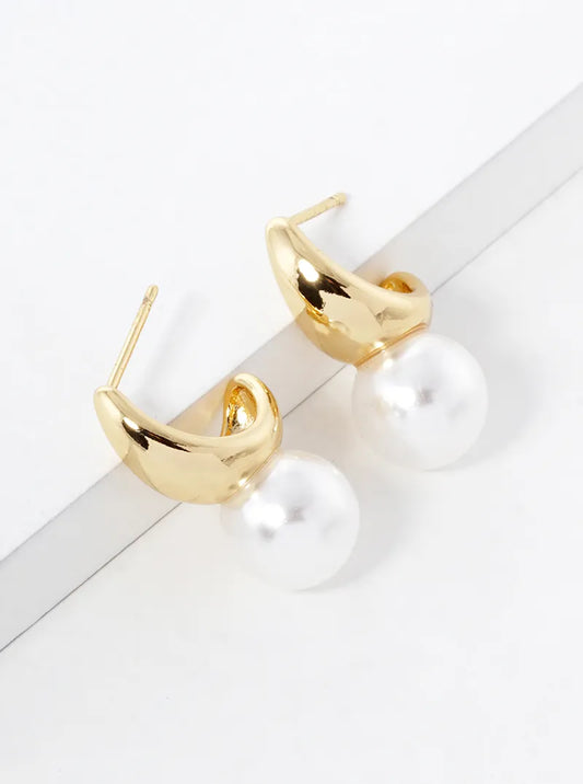 14K Gold Dipped 9mm Pearl Drop 13mm Hoop Earrings