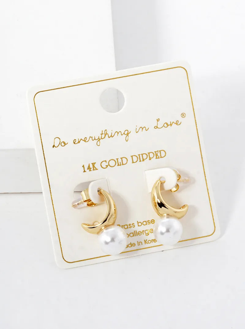 14K Gold Dipped 9mm Pearl Drop 13mm Hoop Earrings