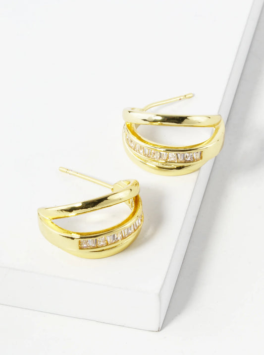 14K Gold Dipped Baguette CZ Accents 20mm Claw Hoop Earrings