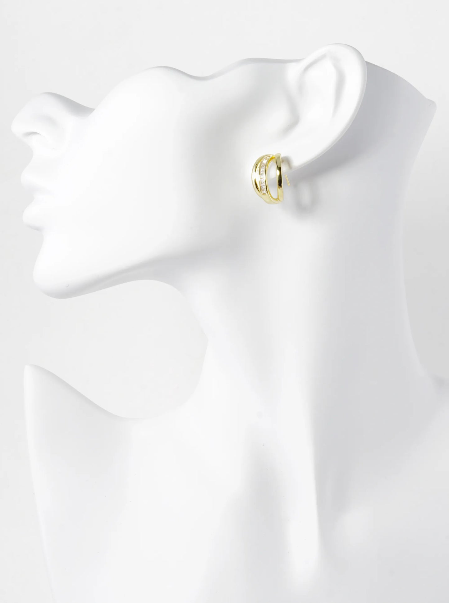 14K Gold Dipped Baguette CZ Accents 20mm Claw Hoop Earrings