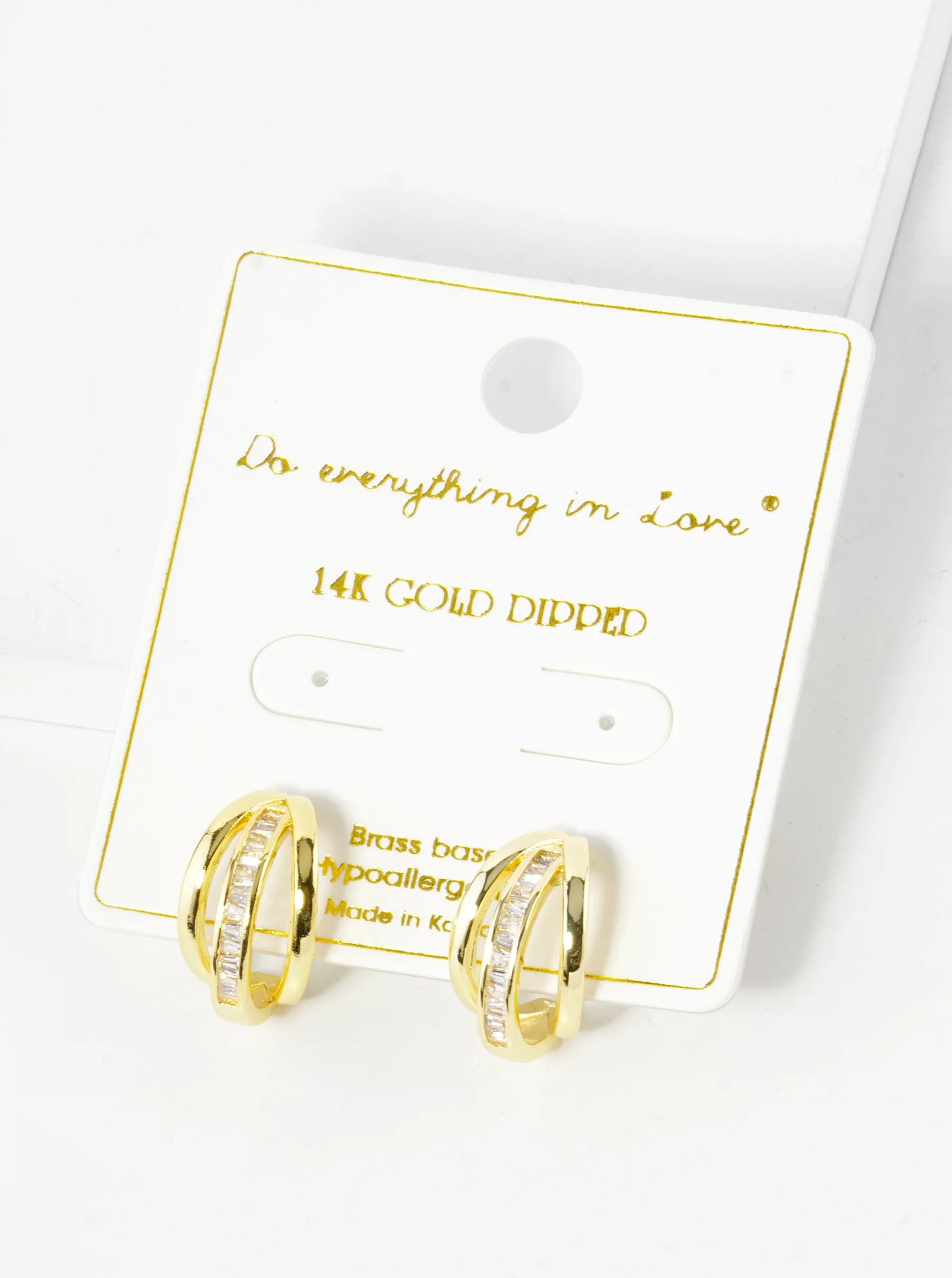 14K Gold Dipped Baguette CZ Accents 20mm Claw Hoop Earrings