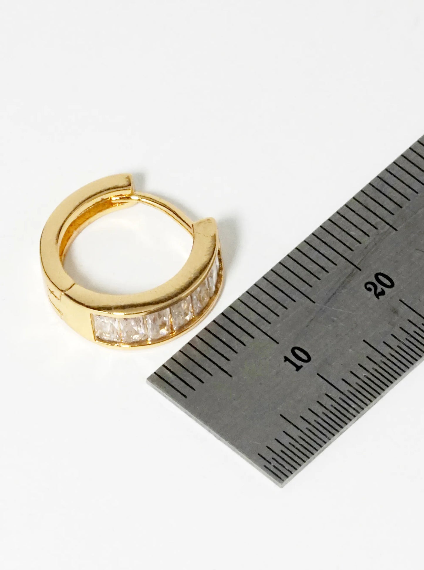 14K Gold Dipped Baguette CZ Pave 10mm Huggie Hoop Earrings