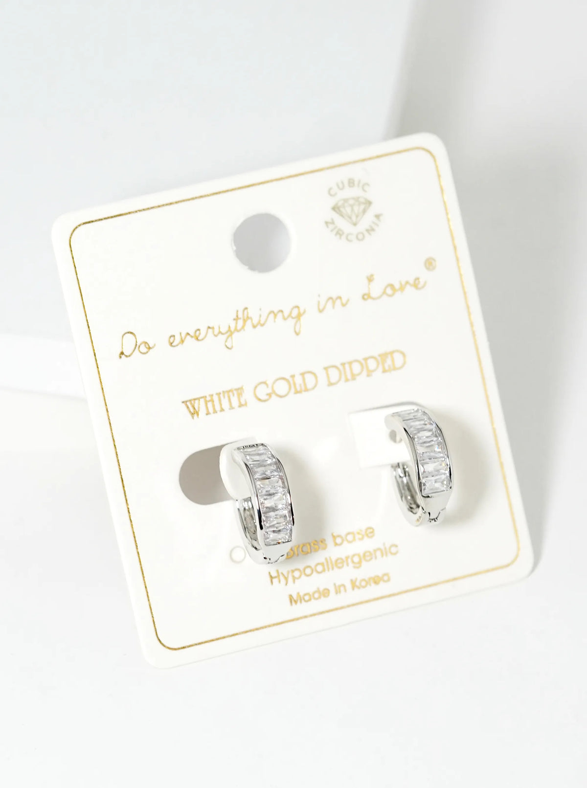 14K Gold Dipped Baguette CZ Pave 10mm Huggie Hoop Earrings