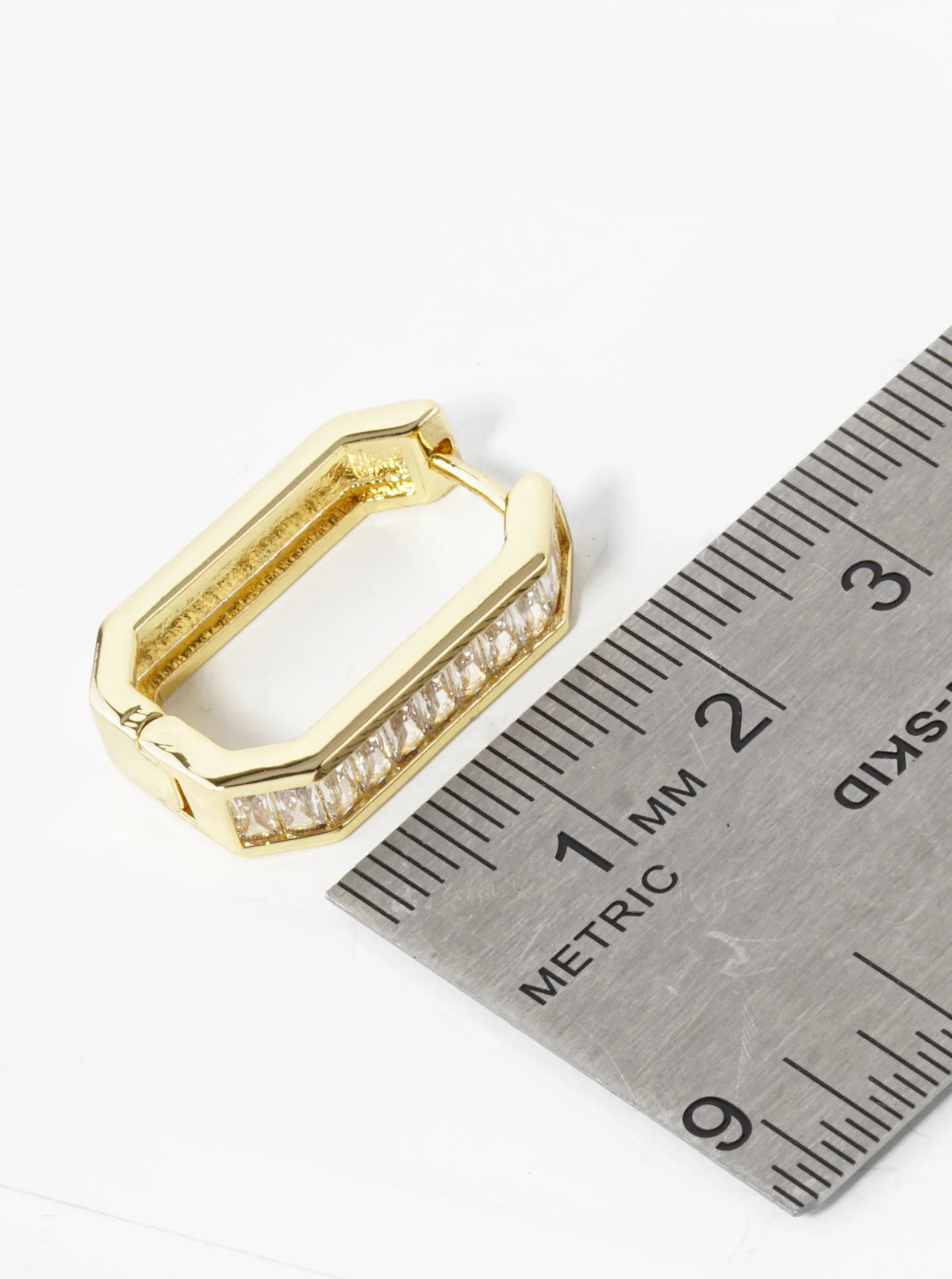 14K Gold Dipped Baguette Cubic Zirconia Long Octagon 22mm Huggie Hoop Earrings