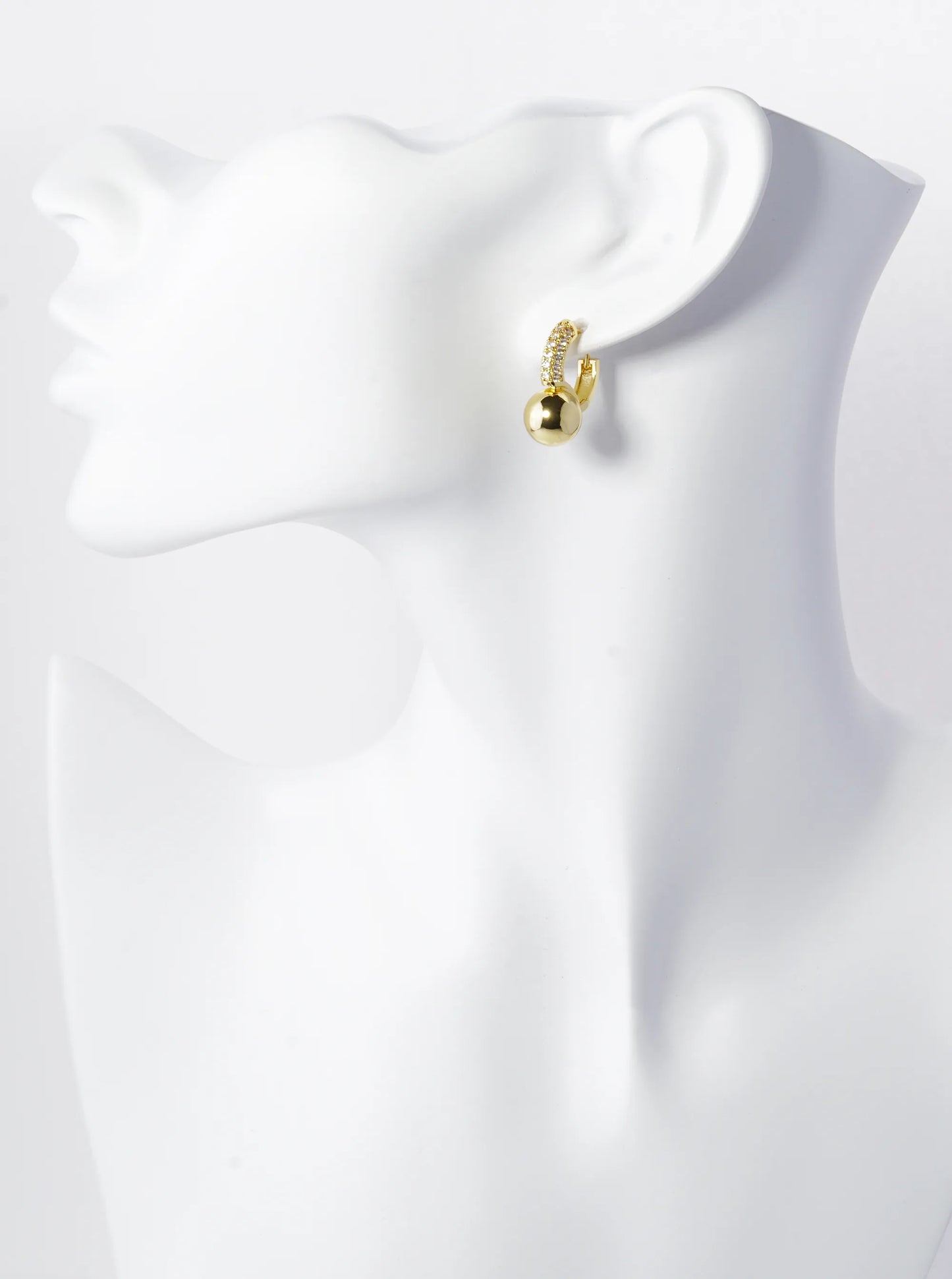 14K Gold Dipped Ball Drop Pave Set Cubic Zirconia 10mm Huggie Hoop Earrings