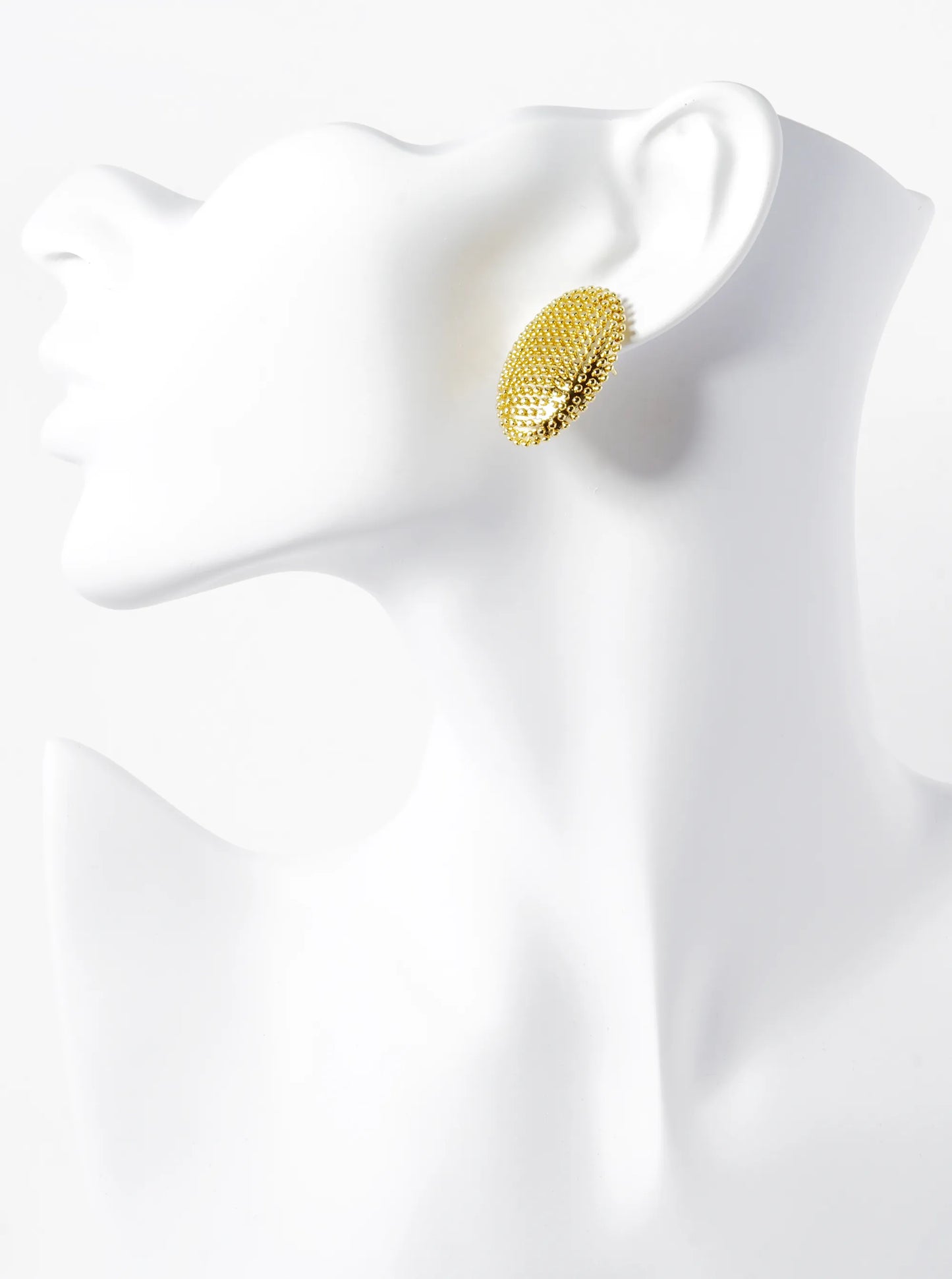 14K Gold Dipped Ball Textured Oval Shape Post Stud Earrings