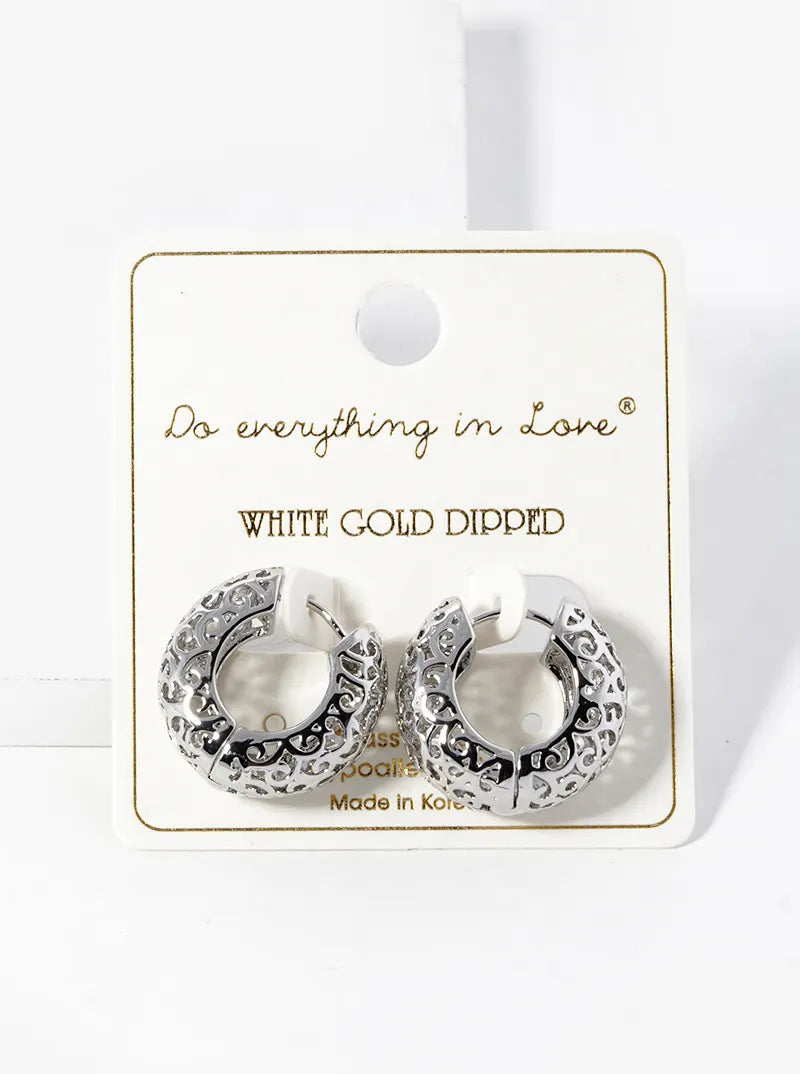 14K Gold Dipped Bold Filigree Huggie Hoop Earrings