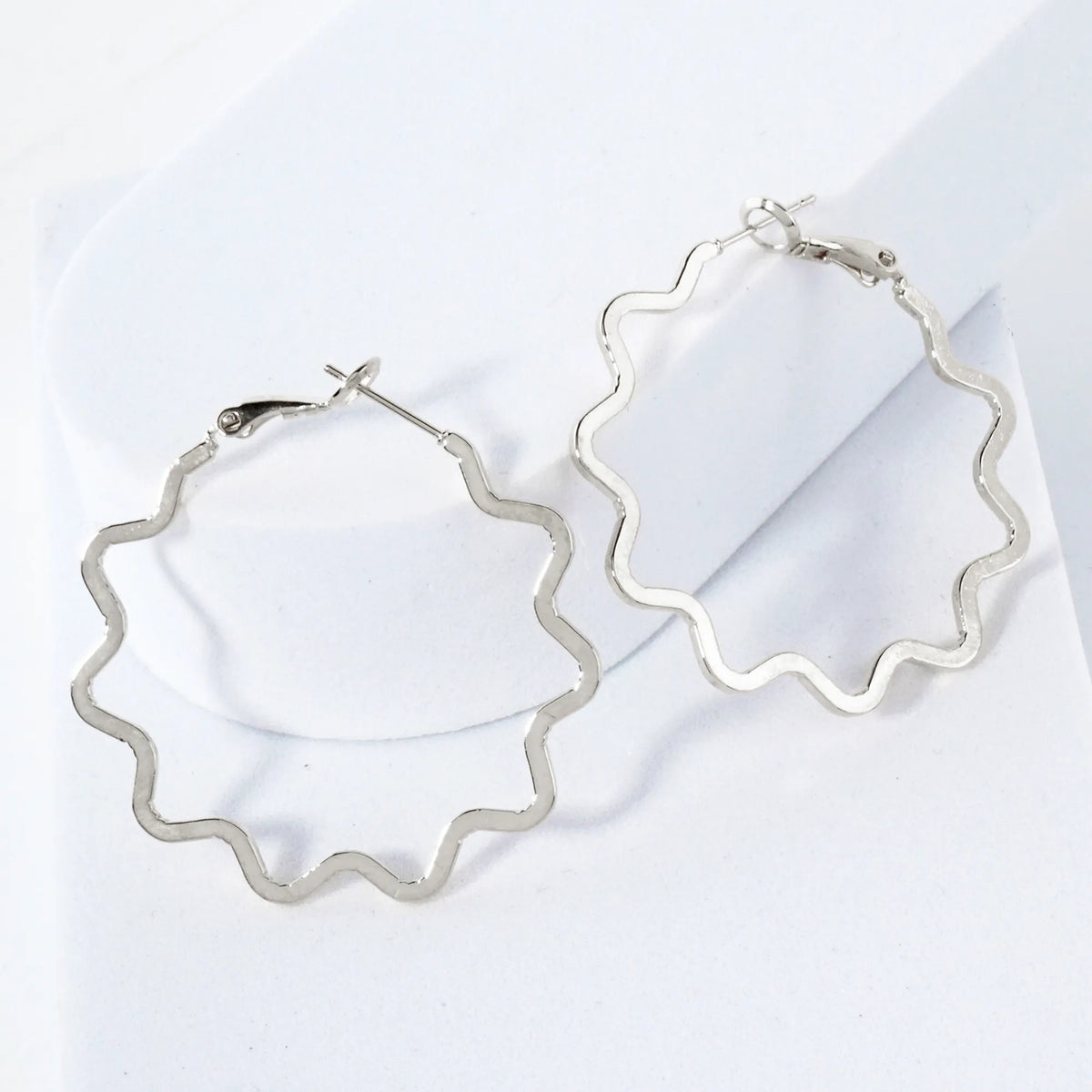14K-Gold-Dipped Brass Flat Wavy 40mm Open Hoop Earrings