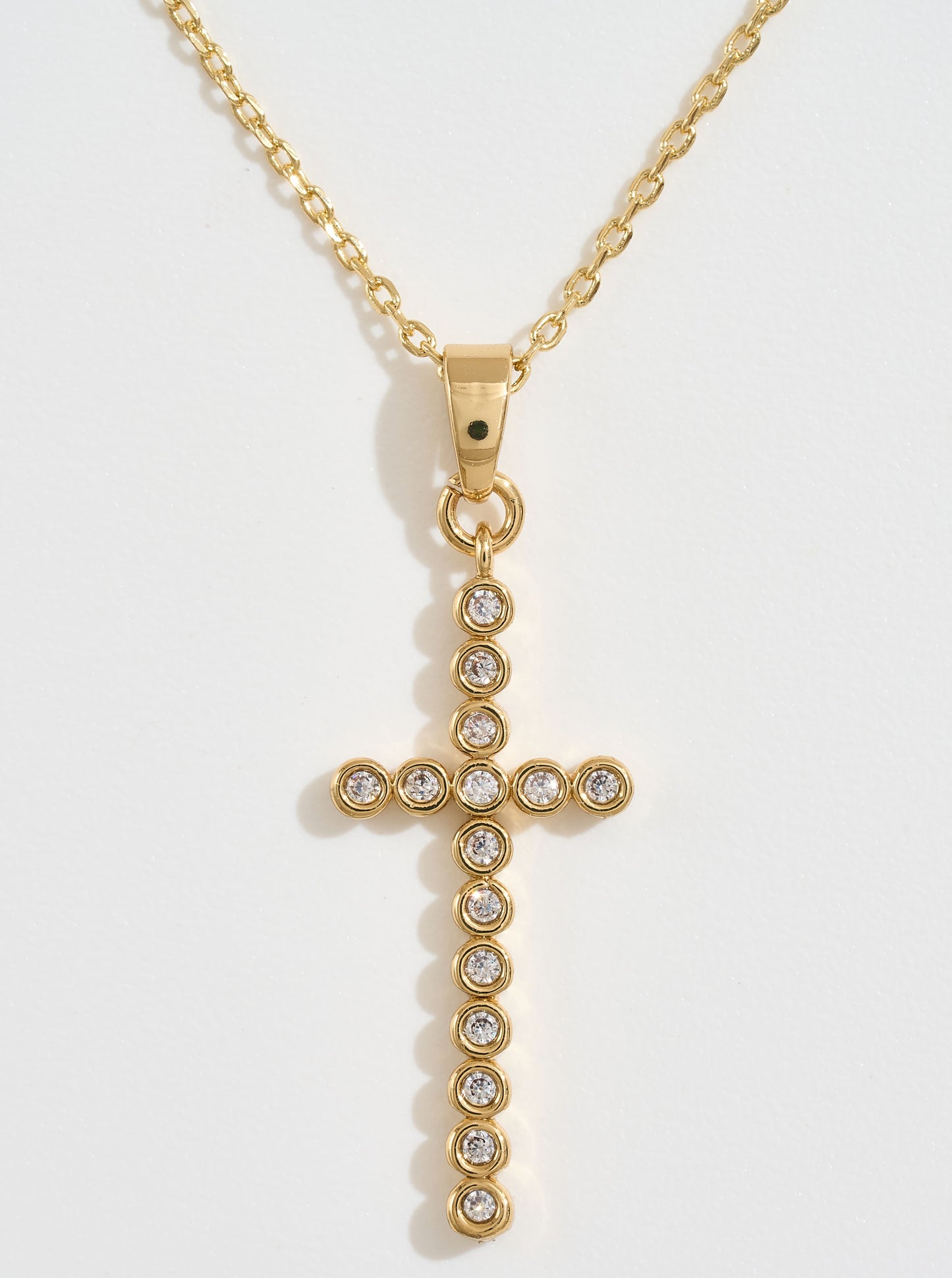14K-Gold-Dipped CZ Bezel Cross Necklace