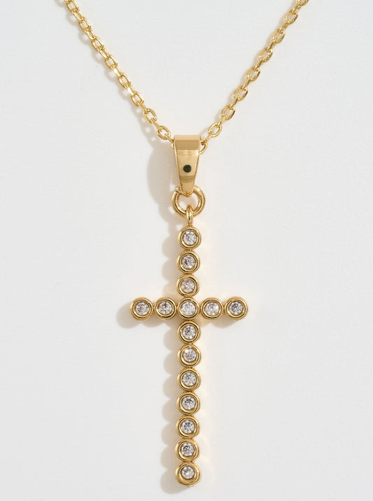 14K-Gold-Dipped CZ Bezel Cross Necklace