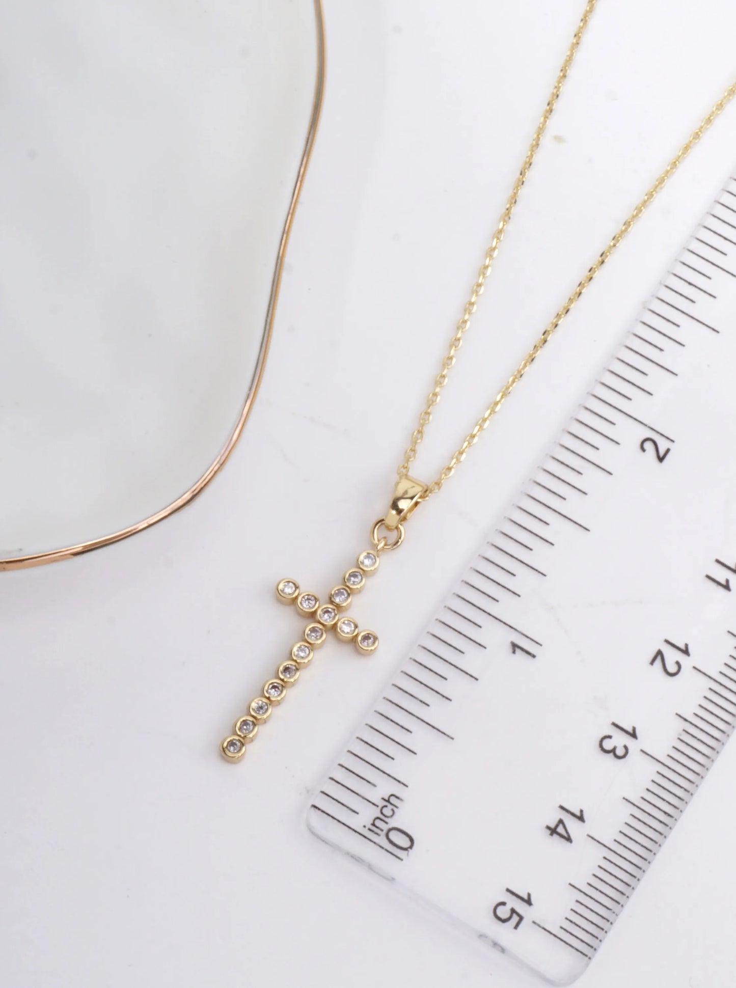 14K-Gold-Dipped CZ Bezel Cross Necklace