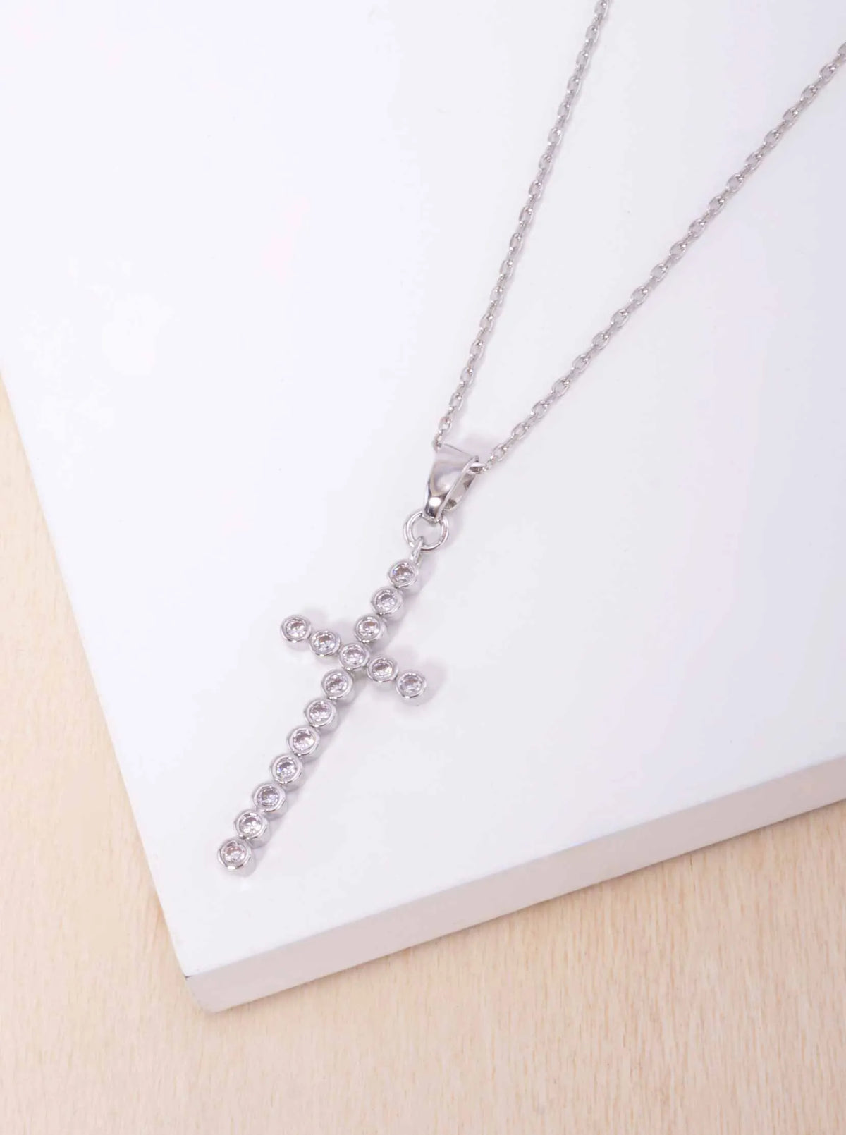 14K-Gold-Dipped CZ Bezel Cross Necklace