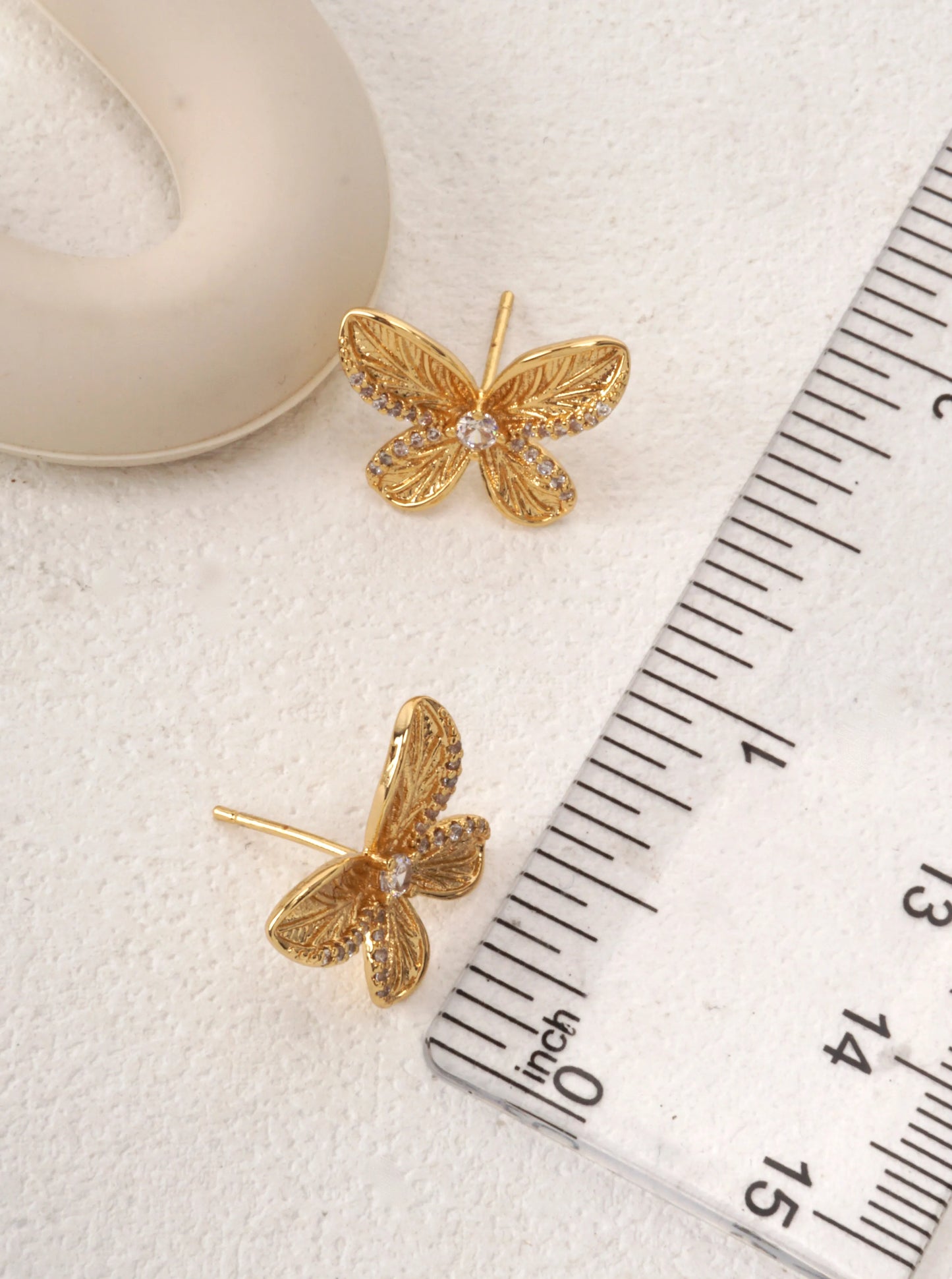 14K Gold-Dipped CZ Butterfly Stud Earrings