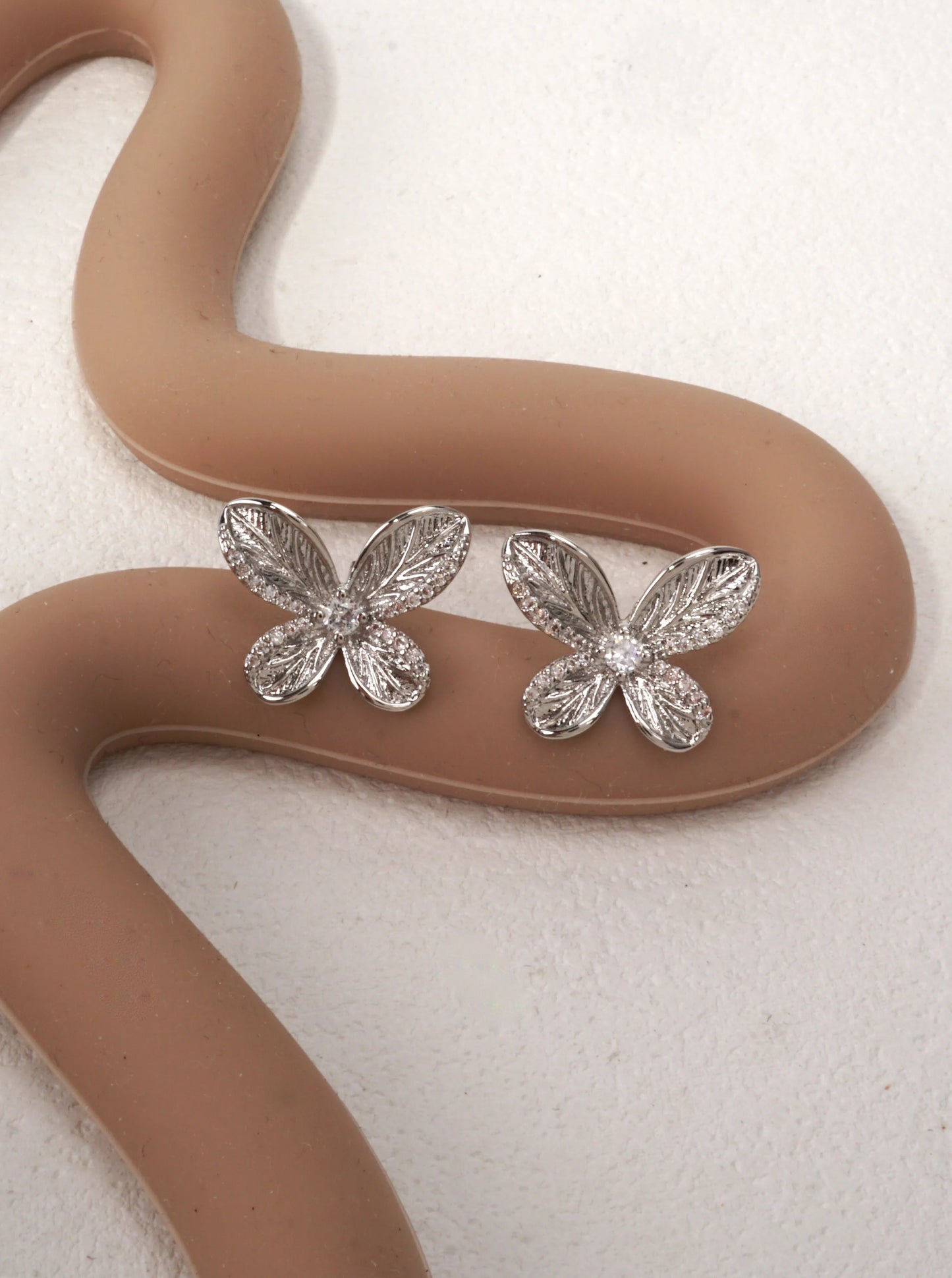 14K Gold-Dipped CZ Butterfly Stud Earrings