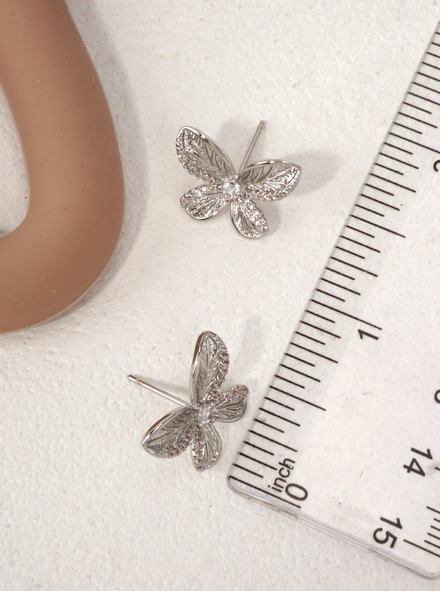 14K Gold-Dipped CZ Butterfly Stud Earrings