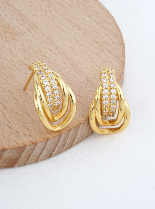 14K Gold-Dipped CZ Interlocking Link Earrings