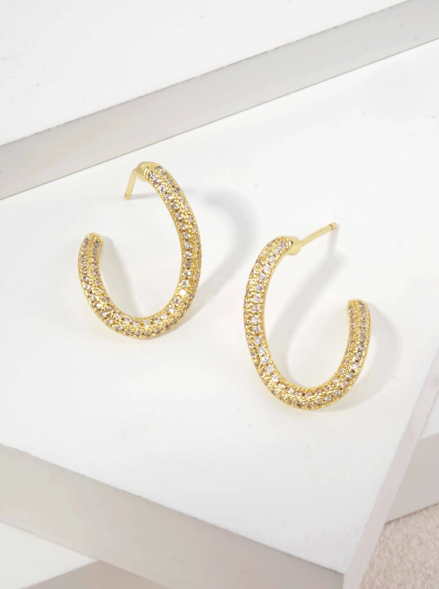 14K Gold Dipped CZ Oval Hoop Earrings