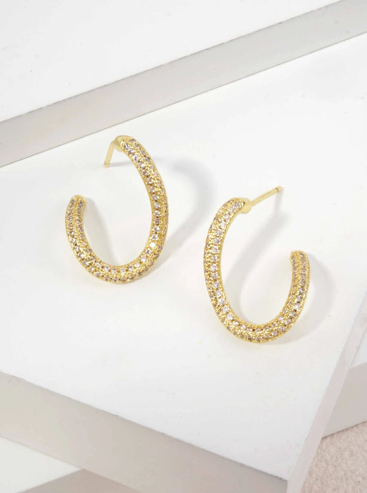 14K Gold Dipped CZ Oval Hoop Earrings
