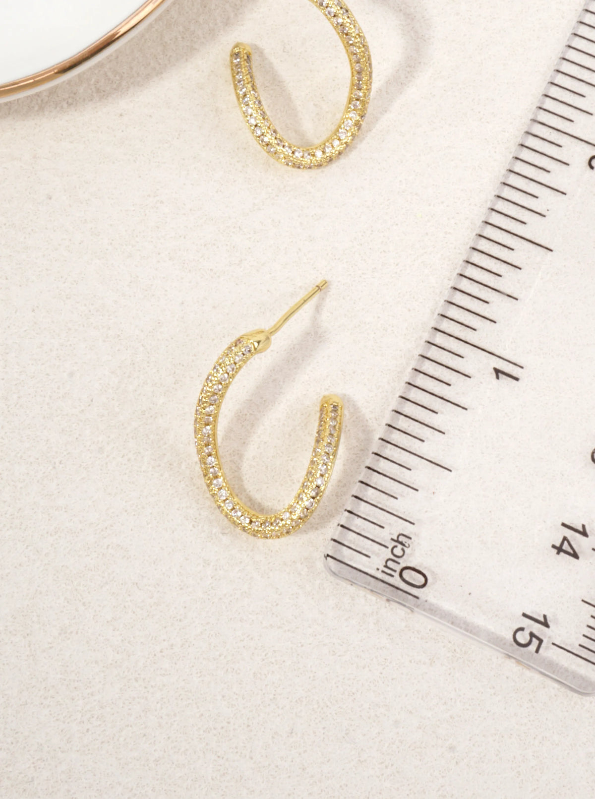 14K Gold Dipped CZ Oval Hoop Earrings