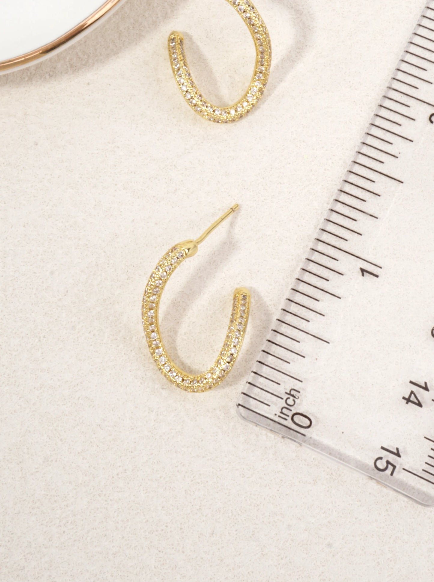 14K Gold Dipped CZ Oval Hoop Earrings