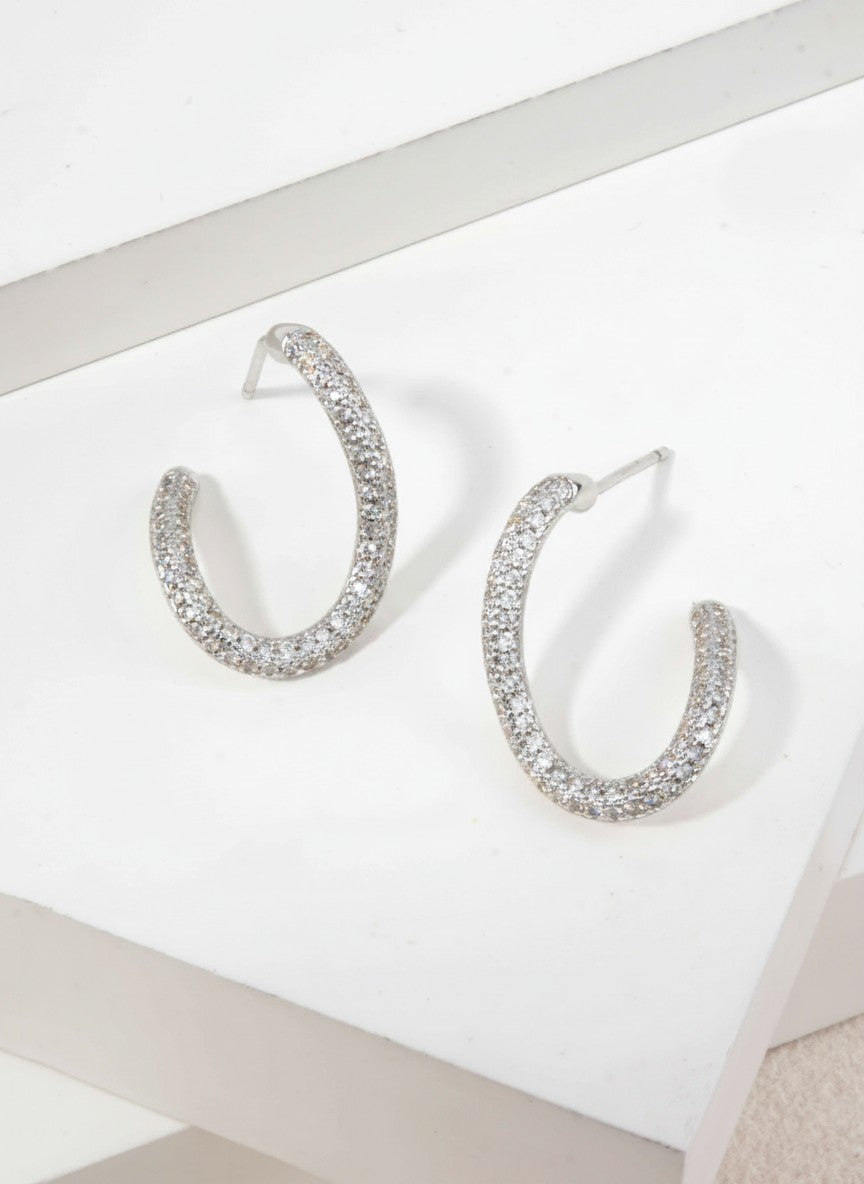14K Gold Dipped CZ Oval Hoop Earrings